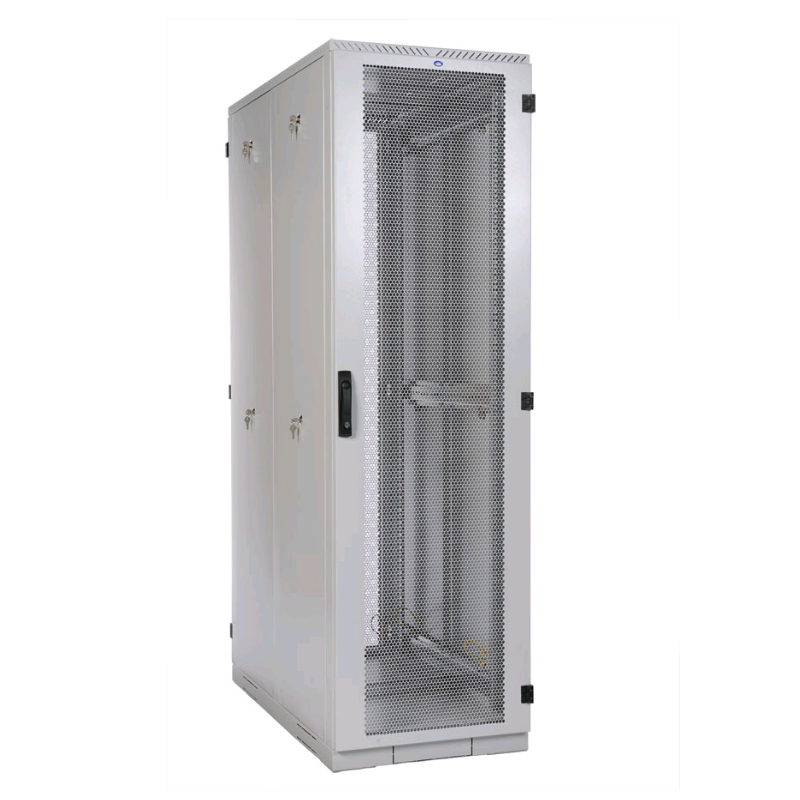 Шкаф серверный напольный 42U (800 × 1200) дверь перфорированная, задние двойные перфорированные