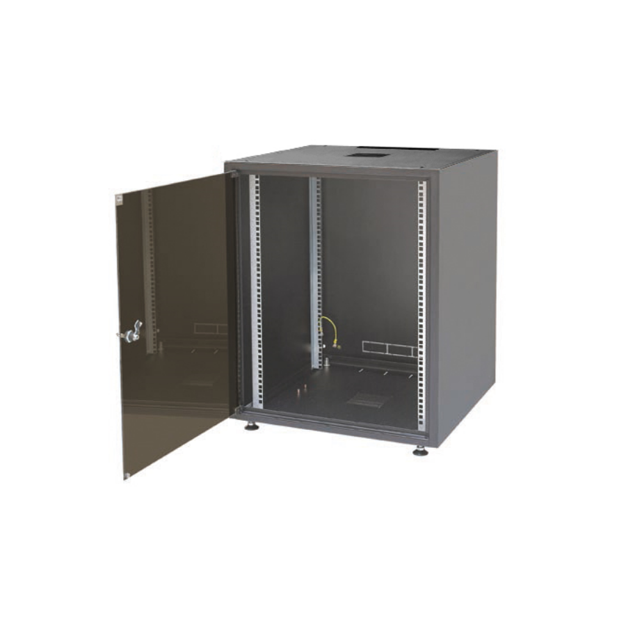 Шкаф напольный серии SJB, 19-дюймовый (19"), 15U, 737x600х800мм (ВхШхГ), стекл. дверь, без столешницы, цвет черный (RAL 9005), нагрузка 38 кг (собранн