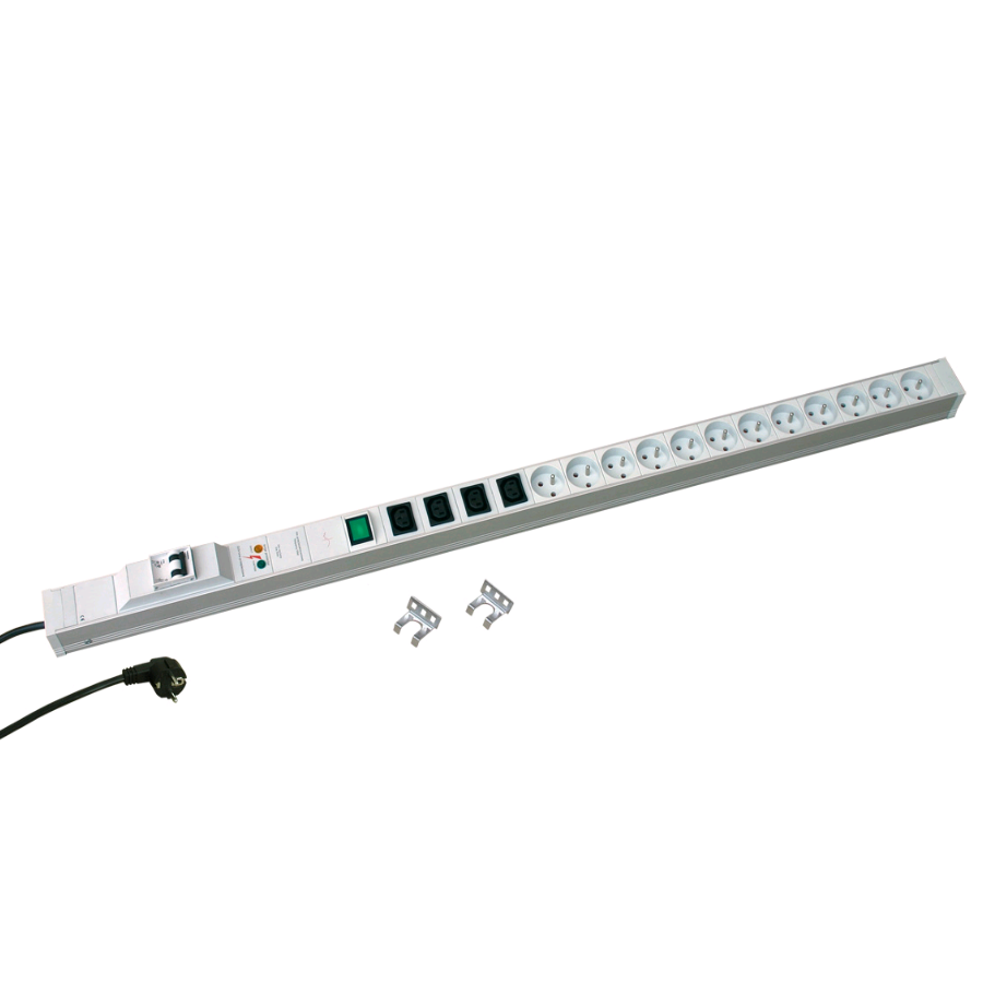 Блок розеток, 12 розеток + 4 IEC 320 C13, с индикатором, автоматом и фильтром (длина 1080 мм) (LZ-532) (Schuko)