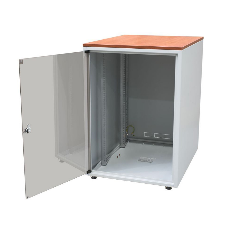 Шкаф напольный серии SJB, 19-дюймовый (19"), 12U, 604x600х400мм (ВхШхГ), стекл. дверь, цвет серый (RAL 7035), столешница Calvados, нагрузка 30 кг (соб