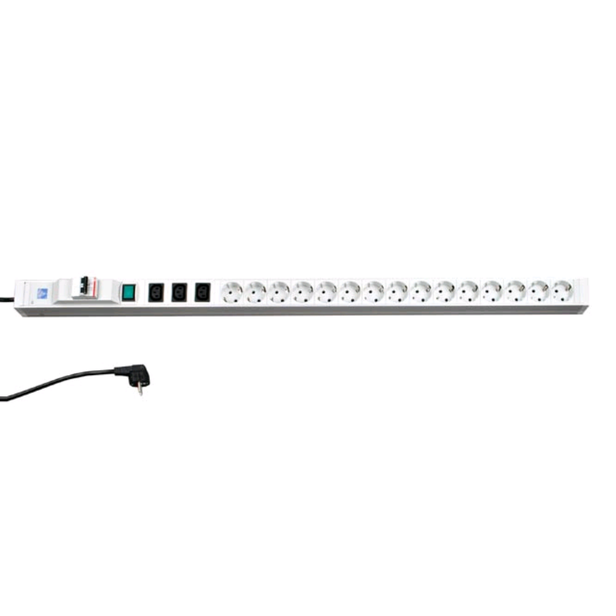 Блок розеток, 15 розеток + 3 IEC 320 C13, с индикатором и автоматом (длина 1080 мм) (LZ-331) (Schuko)