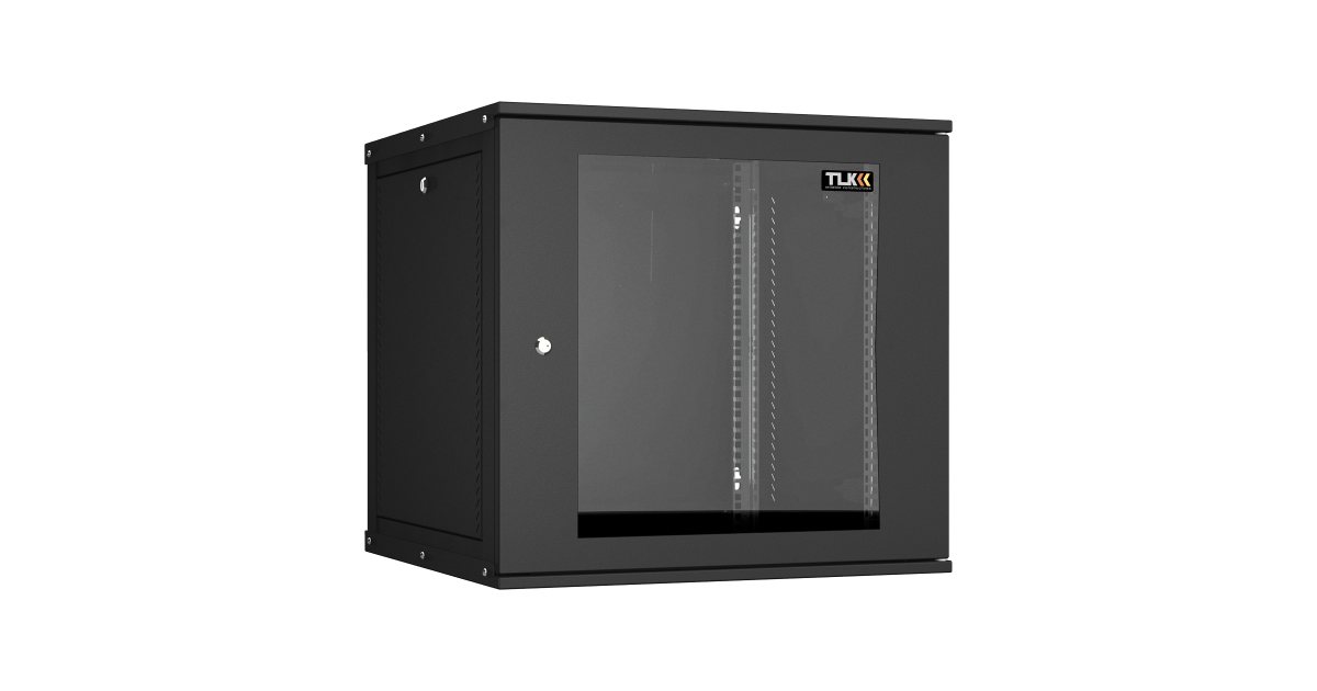 Настенный разборный шкаф TLK 19", 12U, стеклянная дверь, Ш600хВ569хГ600мм, 2 пары монтажных направляющих, черный