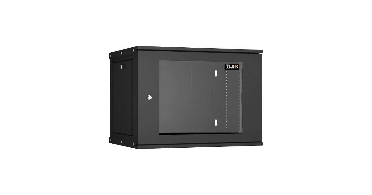 Настенный разборный шкаф TLK 19", 9U, стеклянная дверь, Ш600хВ436хГ450мм, 1 пара монтажных направляющих, черный
