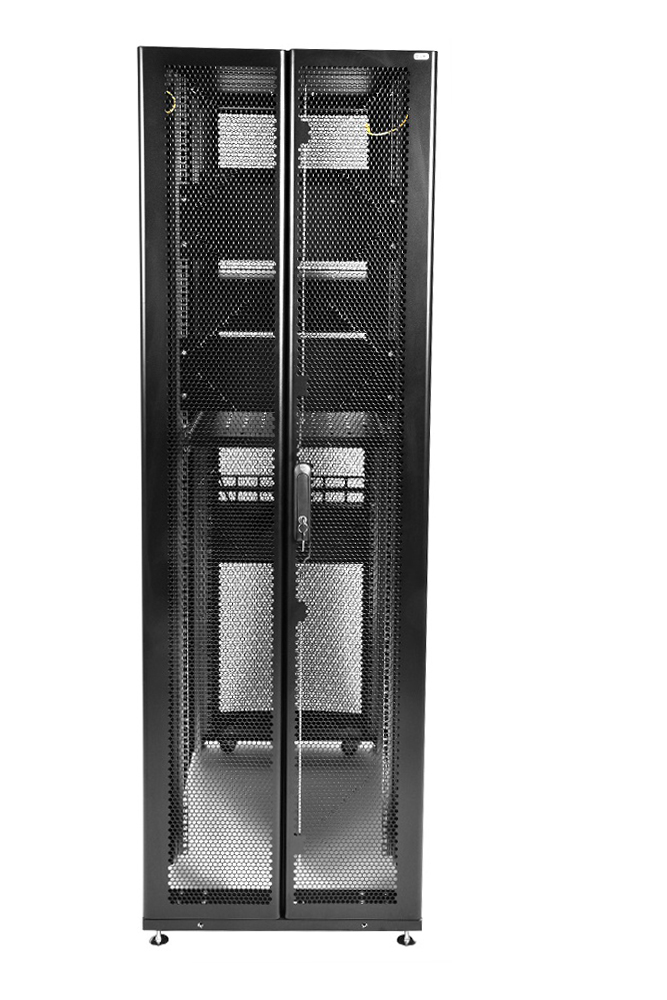 Купить Шкаф серверный ПРОФ напольный 42U (600x1000) дверь перфор. 2 шт., черный, в сборе