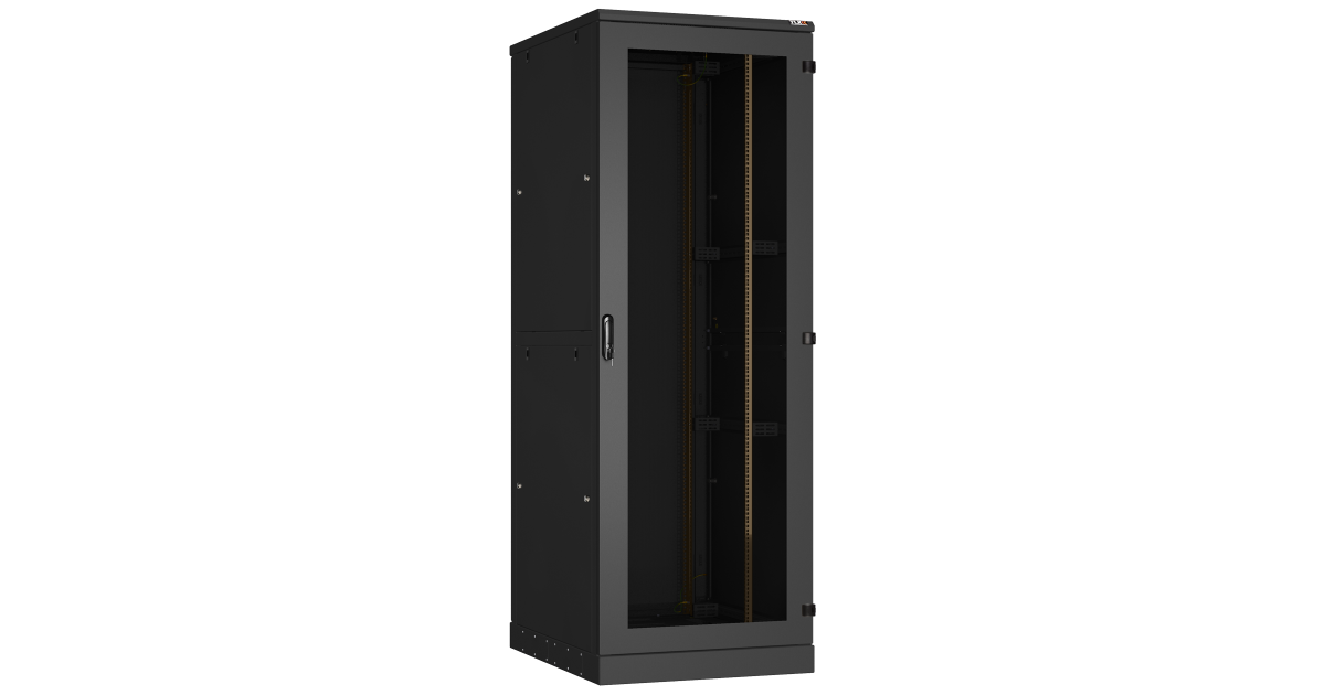 Напольный шкаф 19", 47U, стеклянная дверь, двухуровневые боковые металлические стенки, Ш800хВ2280хГ1000мм, в разобранном виде, черный