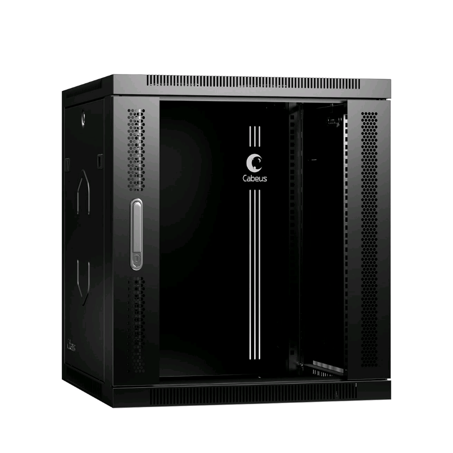 Шкаф телекоммуникационный настенный 19" 12U 600x350x635mm (ШхГхВ) дверь стекло, цвет черный (RAL 9004)