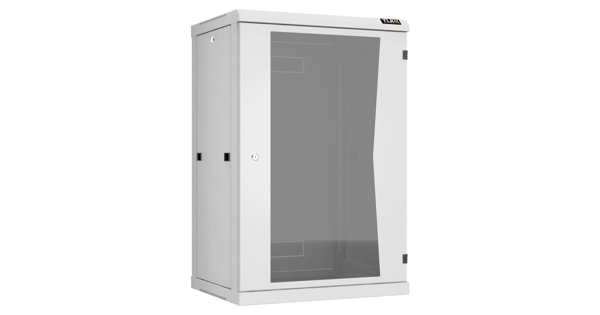 Настенный разборный шкаф TLK 19", 18U, стеклянная дверь, Ш600хВ904хГ450мм, 2 пары монтажных направляющих, серый
