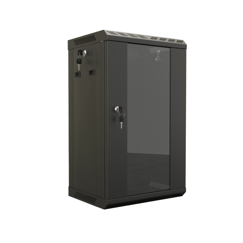 Шкаф настенный 10'', 9U, 499,5х390х300, уст. размер 254 мм, со стеклянной дверью, открывающиеся стенки, возможность установки вентилятора, цвет черный
