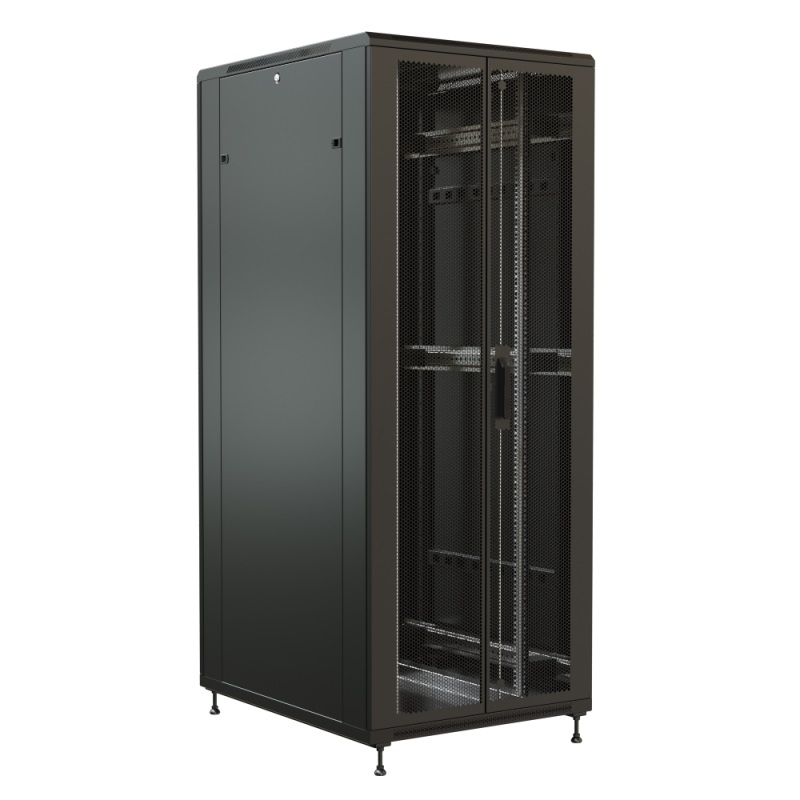 Шкаф напольный 19-дюймовый, 32U, 1610х800х1000 мм (ВхШхГ), передняя и задняя распашные перфорированные двери (75%), цвет черный (RAL 9004) (разобранны
