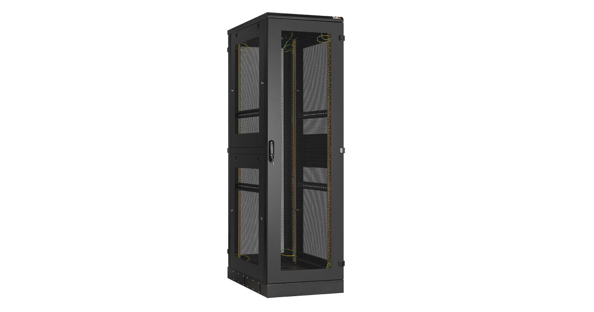 Напольный шкаф 19", 47U, перфорированные двухуровневые стенки и перфорированные двери, Ш600хВ2280хГ1000мм, в разобранном виде, черный