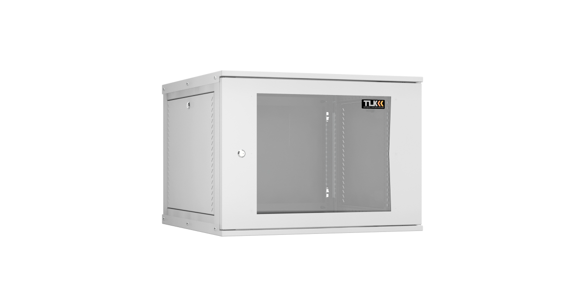 Настенный разборный шкаф TLK 19", 9U, стеклянная дверь, Ш600хВ436хГ600мм, 2 пары монтажных направляющих, серый