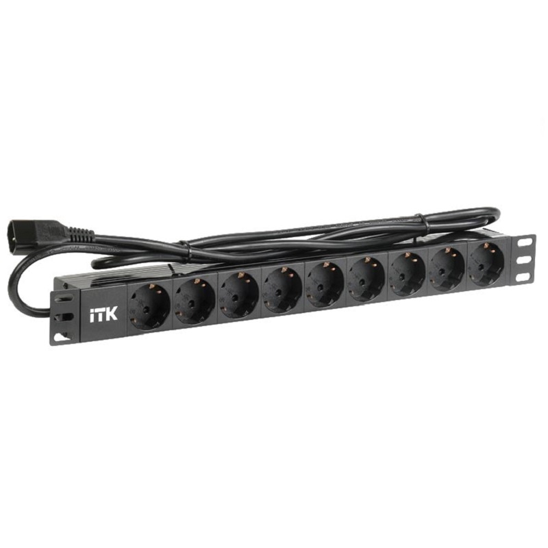PH22-9D2-P ITK PDU 9 розеток нем. ст, 1U, шнур 2м вилка С14 ПВХ чер