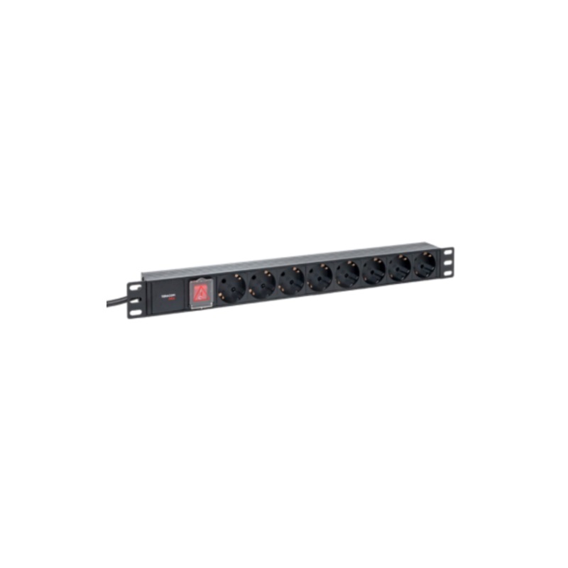 Блок розеток PDU TERACOM PRO 19" 1U 16А/250В 8 розеток Schuko с выключателем шнур питания длиной 2 метра сечение 3x1,5 мм2 вилка Schuko корпус пластик
