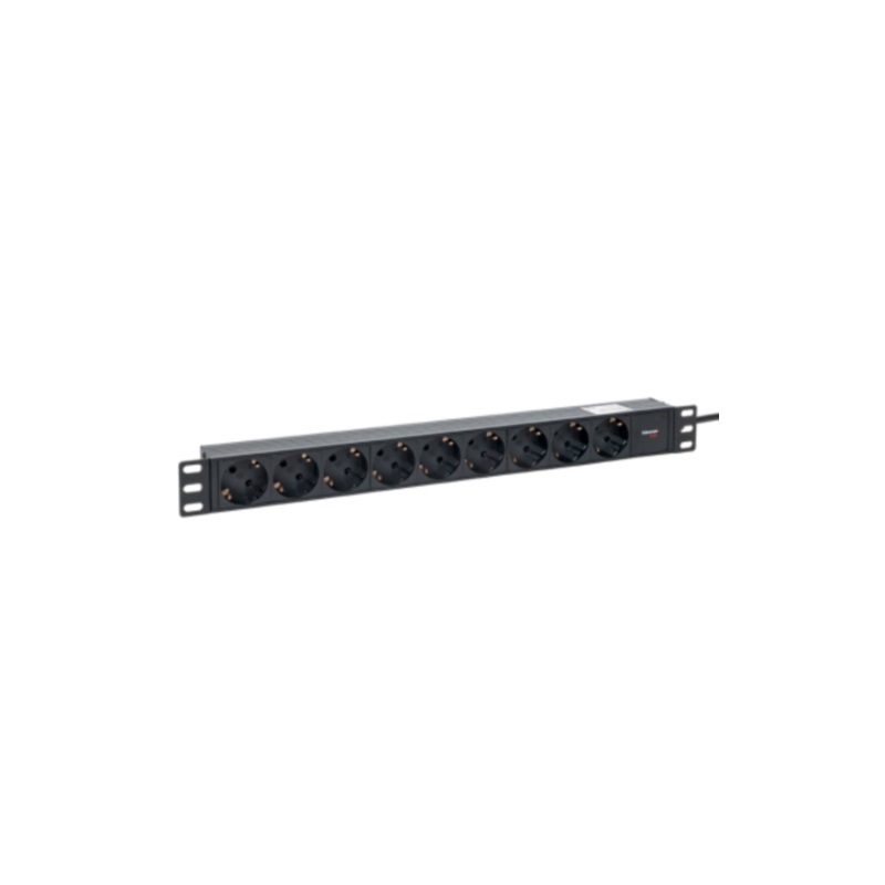 Блок розеток PDU TERACOM PRO 19" 1U 10А/250В 9 розеток Schuko шнур питания длиной 2 метра сечение 3x1,5 мм2 вилка C14 корпус пластик черный