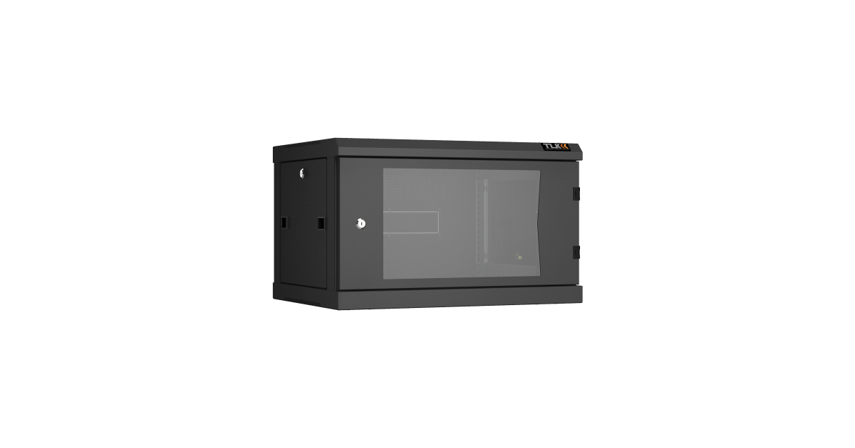 Настенный разборный шкаф TLK 19", 6U, стеклянная дверь, Ш600хВ370хГ450мм, 2 пары монтажных направляющих, черный