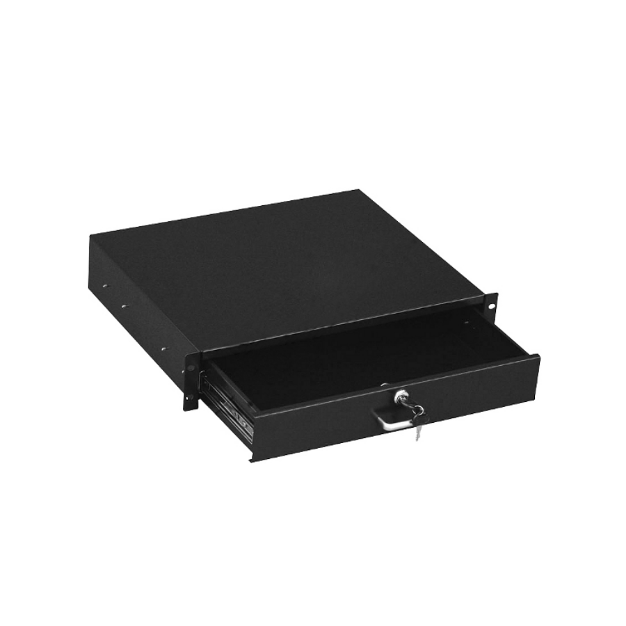 Ящик для документов 2U, глубиной 360 мм, с замком, цвет черный (RAL 9004)