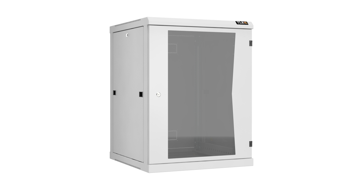 Настенный разборный шкаф TLK 19", 15U, стеклянная дверь, Ш600хВ770хГ600мм, 2 пары монтажных направляющих, серый