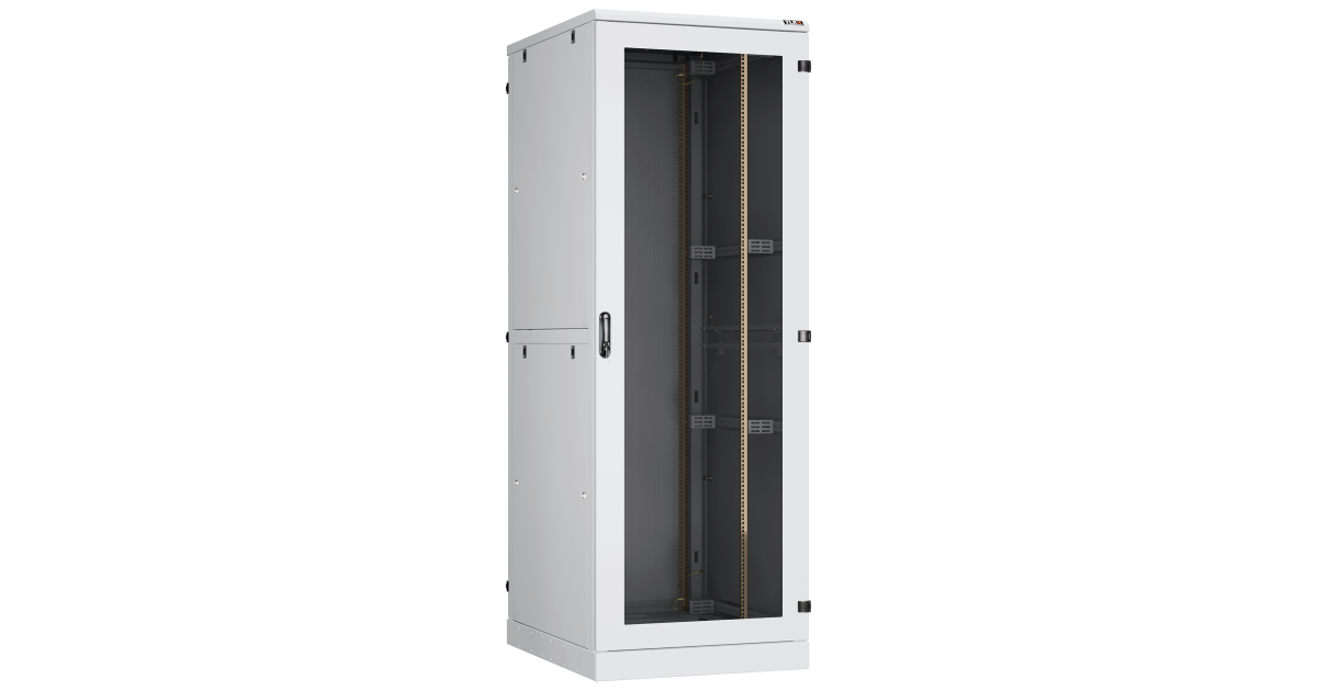Напольный шкаф 19", 47U, стеклянная дверь, двухуровневые боковые металлические стенки, Ш800хВ2280хГ1000мм, в разобранном виде, серый