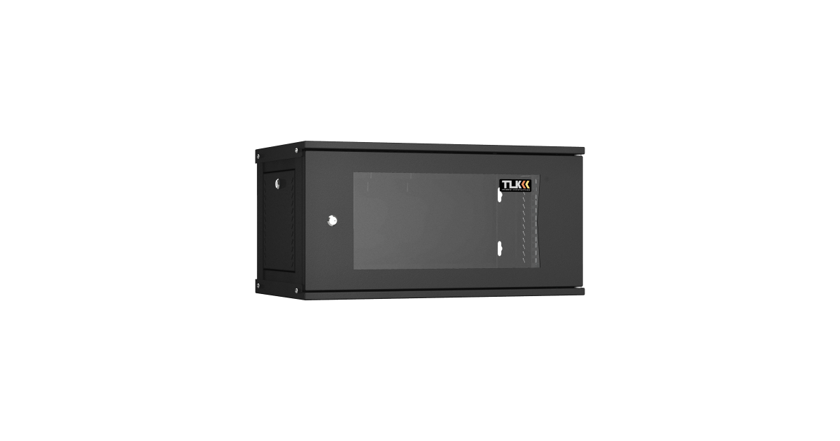 Настенный разборный шкаф TLK 19", 6U, стеклянная дверь, Ш600хВ303хГ350мм, 1 пара монтажных направляющих, черный