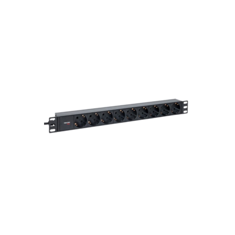 Блок розеток PDU TERACOM PRO 19" 1U 10А/250В 9 розеток Schuko шнур питания длиной 2 метра сечение 3x1,5 мм2 вилка C14 корпус алюминий черный