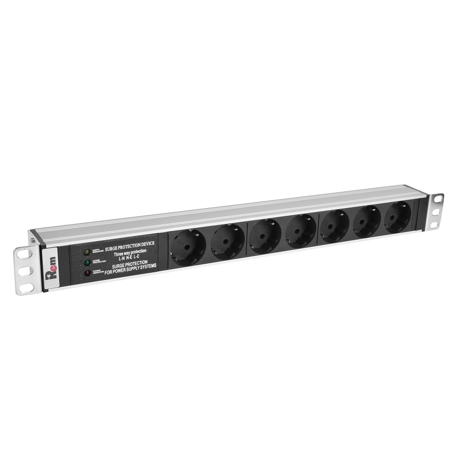 Гор блок розеток Rem-10, 1×10A, фил, инд, 7S, 19", вход C14