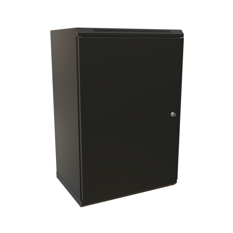 Шкаф настенный 19-дюймовый (19"), 18U, 908x600х450мм, металлическая передняя дверь с замком, две боковые панели, цвет черный (RAL 9004) (разобранный)