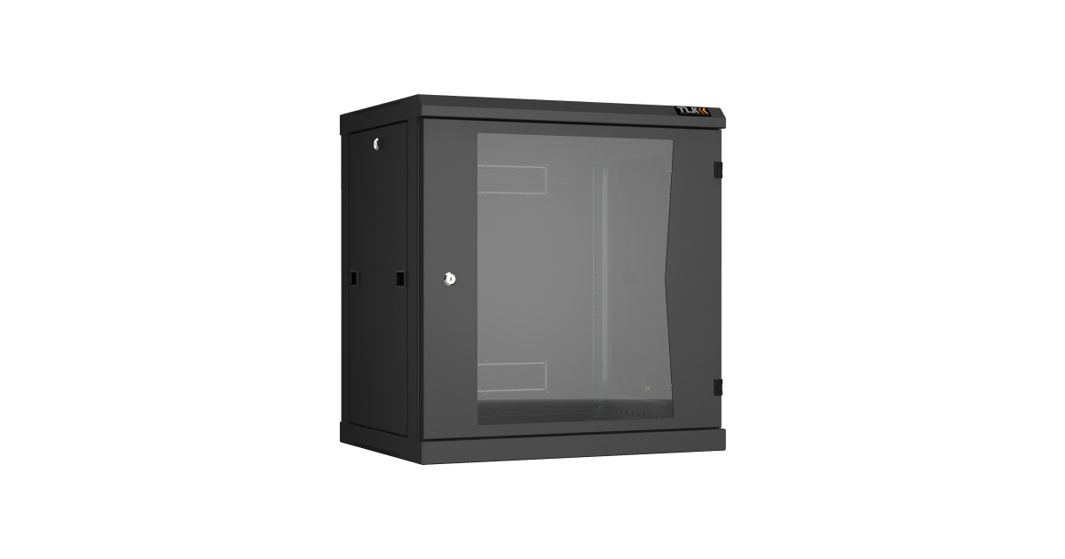 Настенный разборный шкаф TLK 19", 12U, стеклянная дверь, Ш600хВ636хГ450мм, 2 пары монтажных направляющих, черный