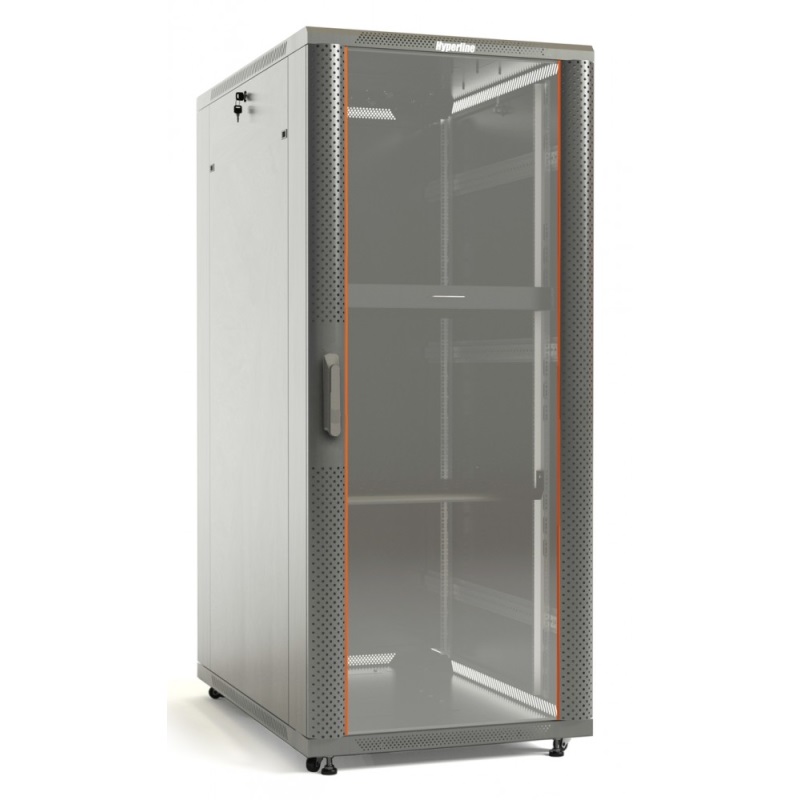 Шкаф напольный 19-дюймовый, 42U, 2055x800х800 мм (ВхШхГ), передняя дверь стеклянная, задняя дверь сплошная, ручка с замком, 2 вертикальных кабельных о