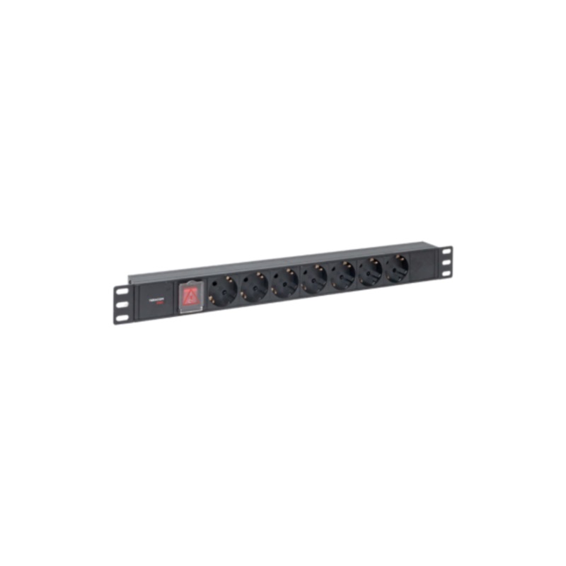 Блок розеток PDU TERACOM PRO 19" 1U 10А/250В 7 розеток Schuko с выключателем без шнура питания входной разъем C14 корпус алюминий черный