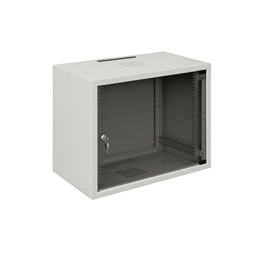 Шкаф настенный 19-дюймовый (19"), серия SJ2, 10U, 515x600х400, со стеклянной дверью, цвет серый (RAL 7035) (SJ-110)
