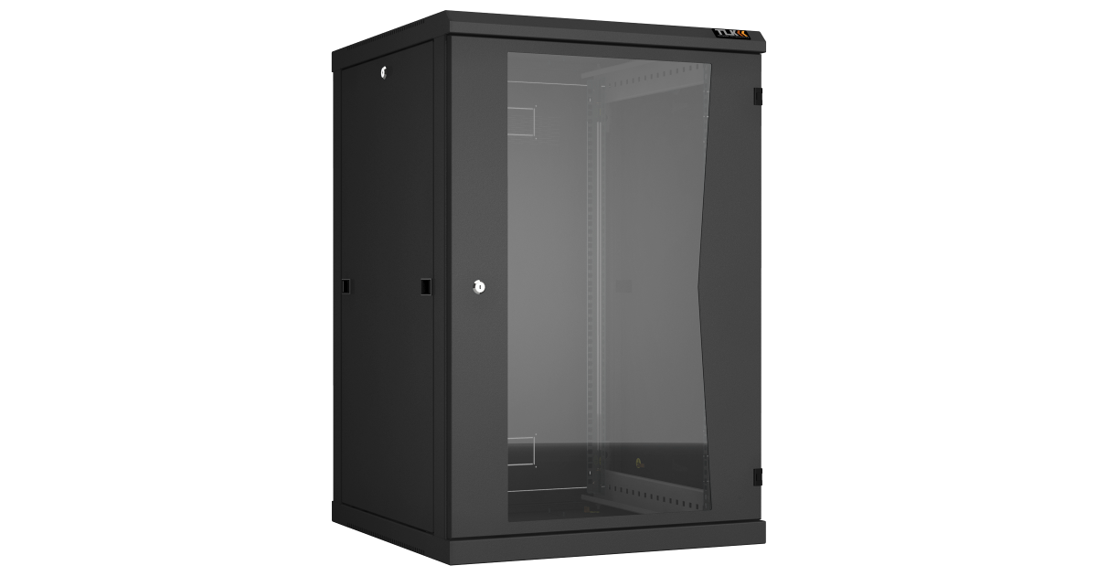 Настенный разборный шкаф TLK 19", 18U, стеклянная дверь, Ш600хВ904хГ600мм, 2 пары монтажных направляющих, черный