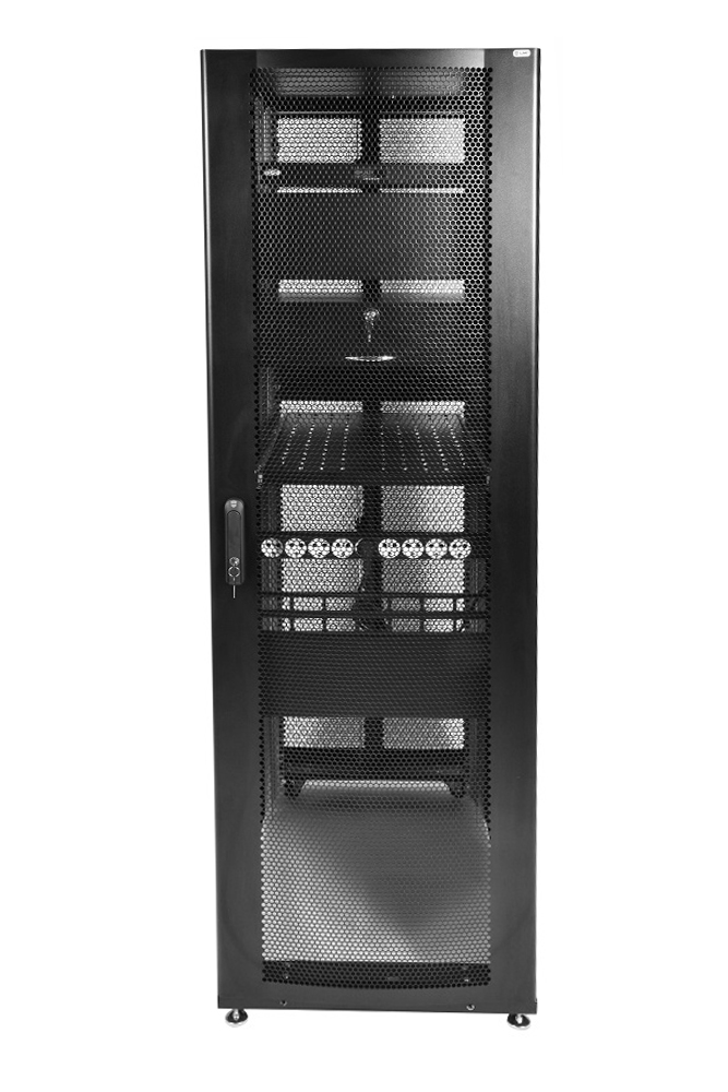  Купить Шкаф серверный ПРОФ напольный 42U (600x1200) дверь перфор., задние двойные перфор., черный, в сборе