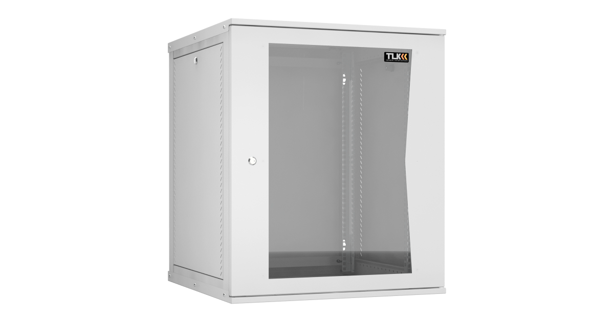 Настенный разборный шкаф TLK 19", 15U, стеклянная дверь, Ш600хВ703хГ600мм, 2 пары монтажных направляющих, серый