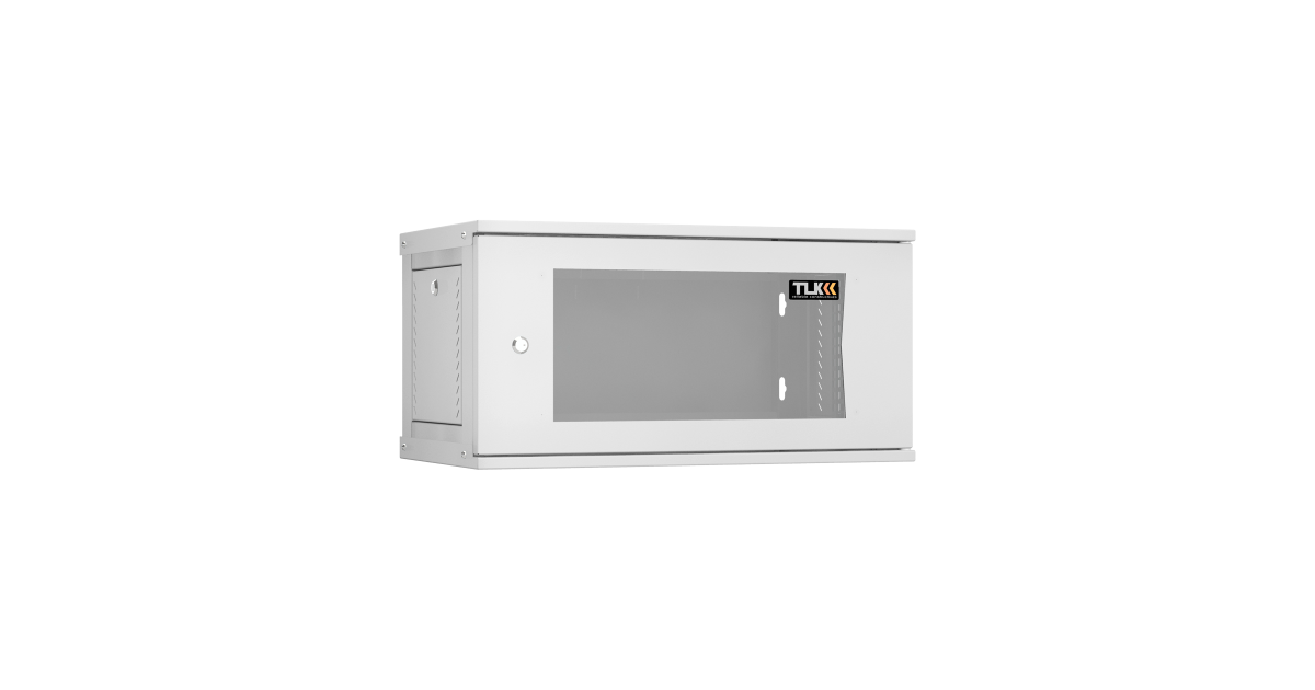 Настенный разборный шкаф TLK 19", 6U, стеклянная дверь, Ш600хВ303хГ350мм, 1 пара монтажных направляющих, серый