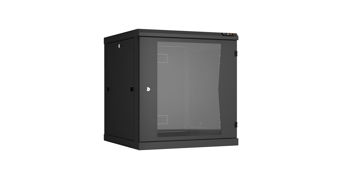 Настенный разборный шкаф TLK 19", 12U, стеклянная дверь, Ш600хВ636хГ600мм, 2 пары монтажных направляющих, черный